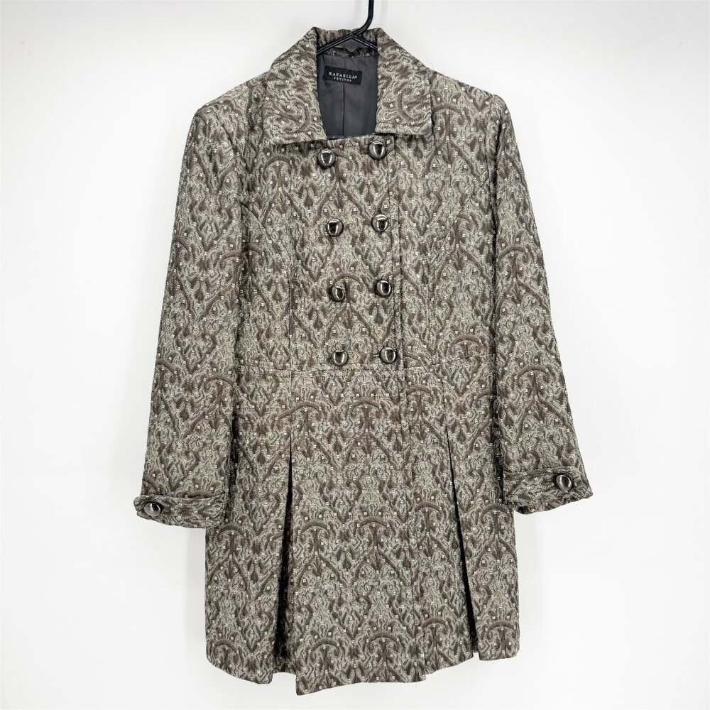 Rafaella Petites Grey Metallic Brocade Knee Length Trench Coat Sz SP - Picture 9 of 9